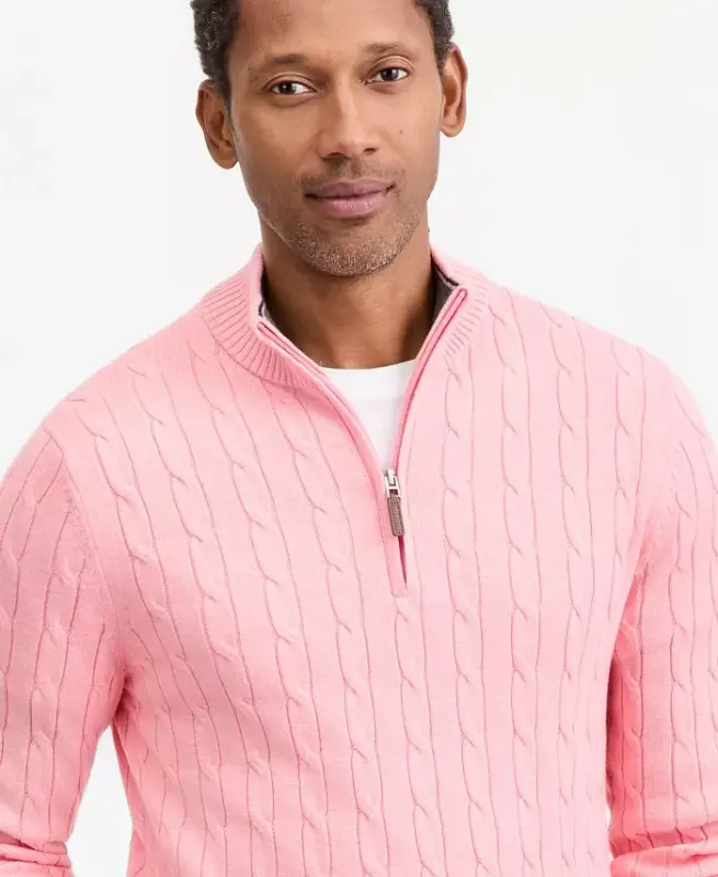 Men's Cable Knit Quarter-Zip Sweater, Modazone Exclusive - Winter Ivory - 2