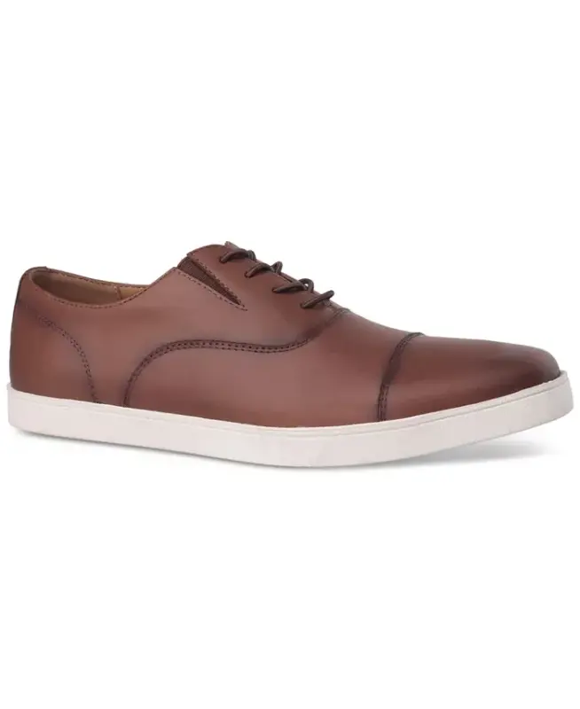 Men's Calloway Leather Lace-Up Cap-Toe Sneakers, Exclusively at Modazone-Moroccan Brown Leather - 1