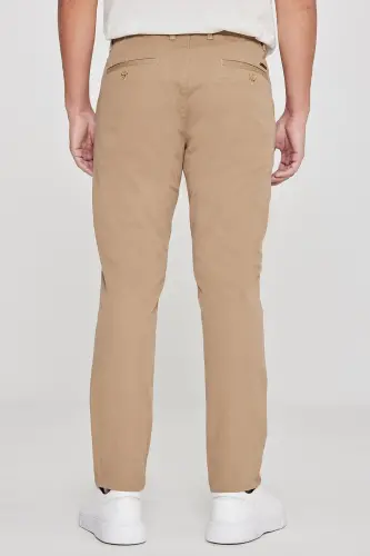 Men's Camel Canvas Slim Fit Narrow Cut Side Pocket Flexible Chino Pants-Camel - 8