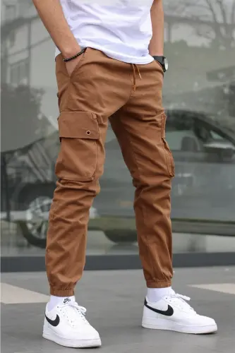 Men's Camel Cargo Pocket Pants 5647-Camel - MADMEXT (1)
