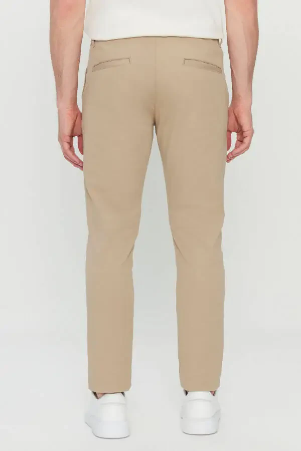 Men's Camel Cotton Slim Fit Tapered Side Pocket Stretch Casual Pants - 5