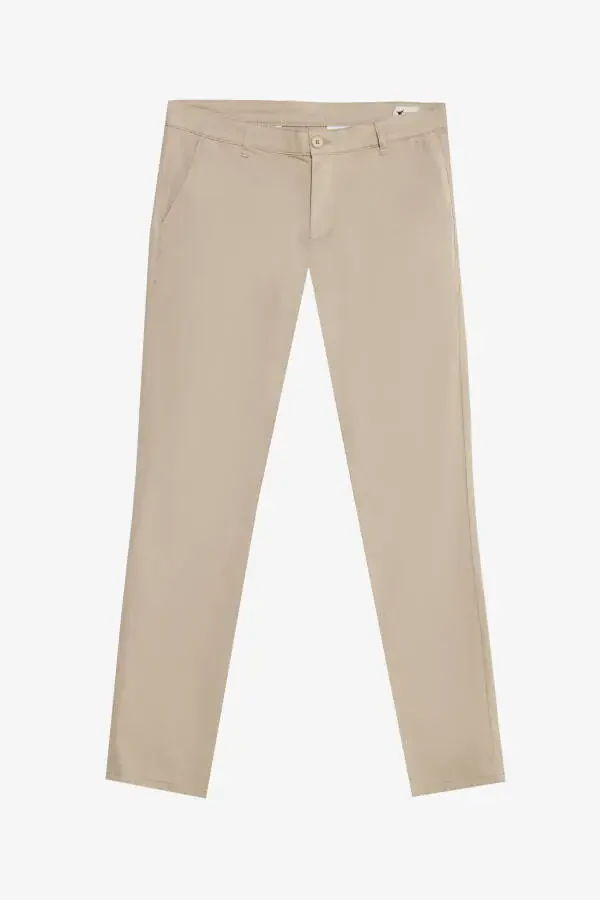 Men's Camel Cotton Slim Fit Tapered Side Pocket Stretch Casual Pants - 6