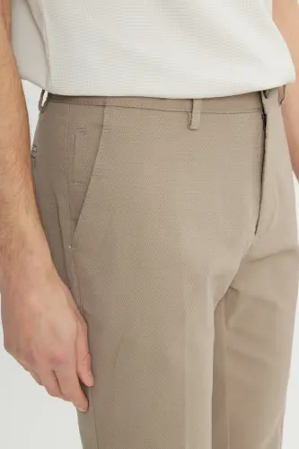 Men's Camel Slim Fit Narrow Cut Cotton Stretch Textured Side Pocket Trousers - 7