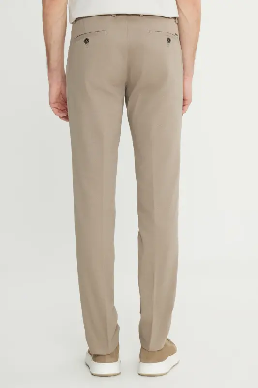 Men's Camel Slim Fit Narrow Cut Cotton Stretch Textured Side Pocket Trousers - 8