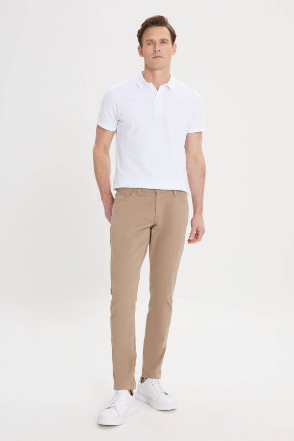 Men's Camel Slim Fit Skinny 5 Pocket Cotton Canvas Stretch Chino Pants - 9