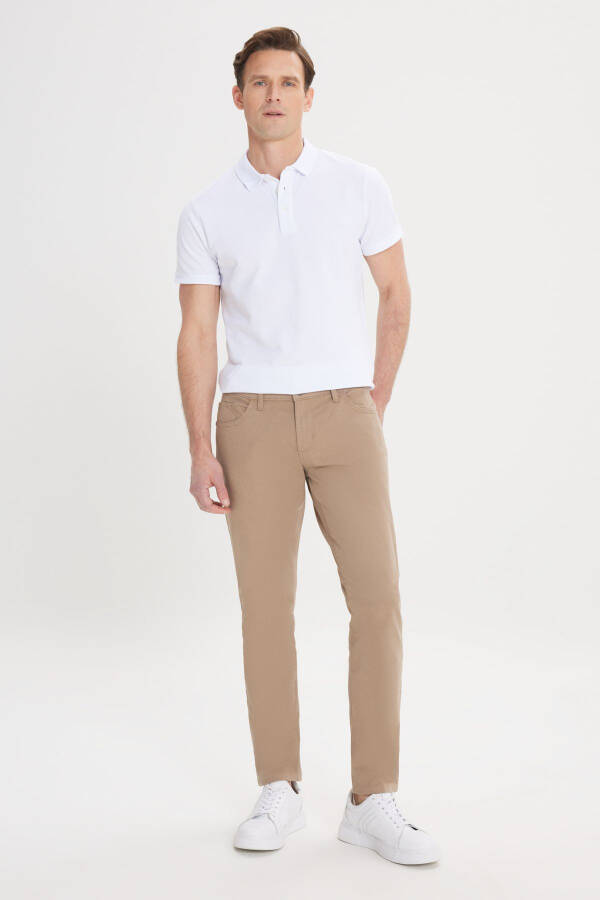 Men's Camel Slim Fit Skinny 5 Pocket Cotton Canvas Stretch Chino Pants - 11