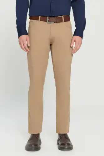 Men's Camel Slim Fit Skinny 5 Pocket Cotton Canvas Stretch Chino Pants - 1