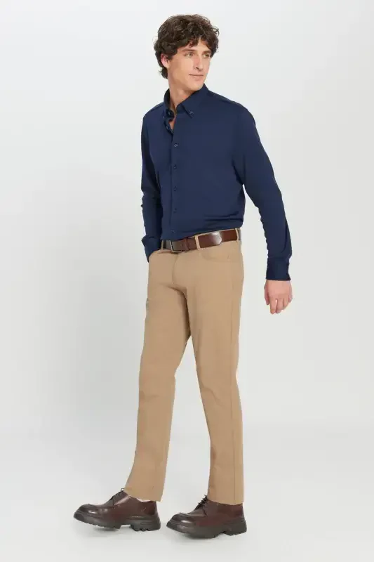 Men's Camel Slim Fit Skinny 5 Pocket Cotton Canvas Stretch Chino Pants - 5