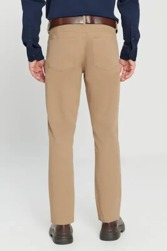 Men's Camel Slim Fit Skinny 5 Pocket Cotton Canvas Stretch Chino Pants - 7