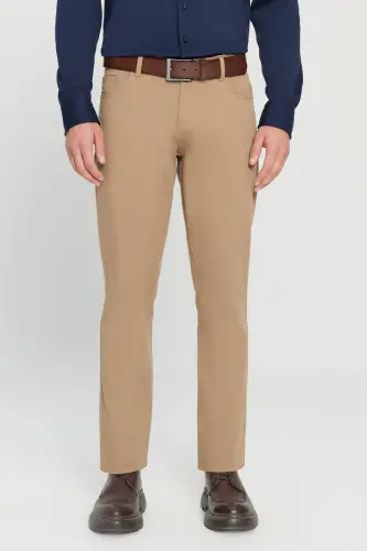 Men's Camel Slim Fit Skinny 5 Pocket Cotton Canvas Stretch Chino Pants 