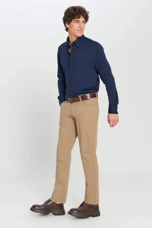 Men's Camel Slim Fit Skinny 5 Pocket Cotton Canvas Stretch Chino Pants - 5