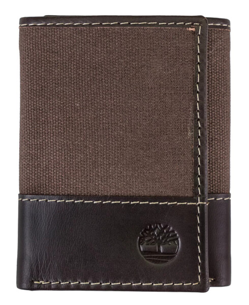 Men's Canvas Trifold Leather Wallet Brown - 1