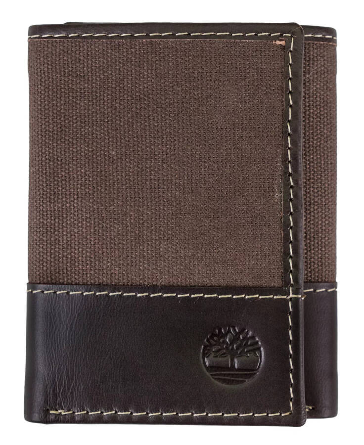 Men's Canvas Trifold Leather Wallet Brown - 1