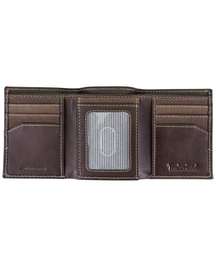 Men's Canvas Trifold Leather Wallet Brown - 2