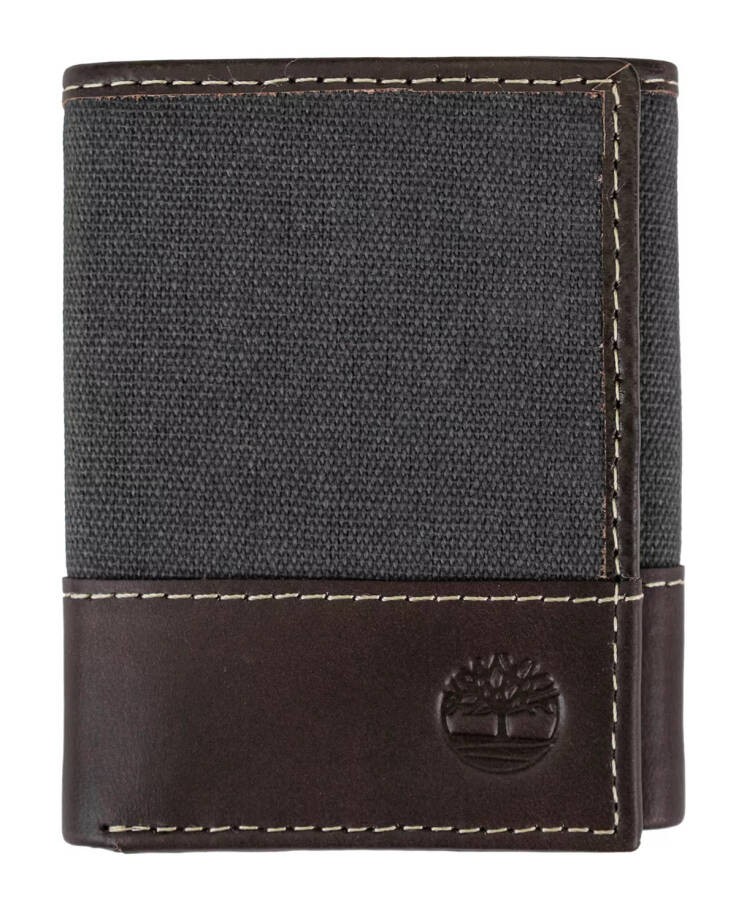 Men's Canvas Trifold Leather Wallet Grey - 1