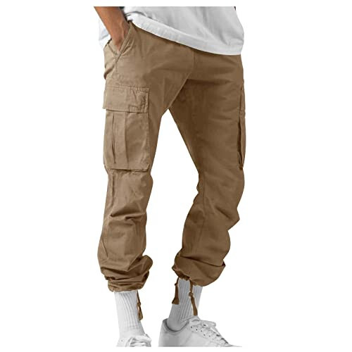 Mens Cargo Pants Casual Hiking Lounge Pants Elastic Joggers Athletic Pants Loose Straight Sweatpants with Pockets - 1