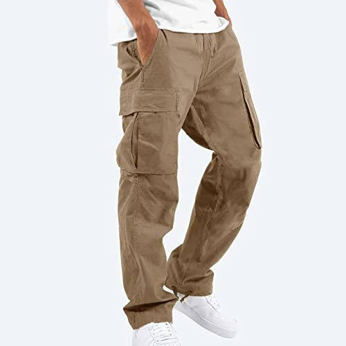 Mens Cargo Pants Casual Hiking Lounge Pants Elastic Joggers Athletic Pants Loose Straight Sweatpants with Pockets - 2