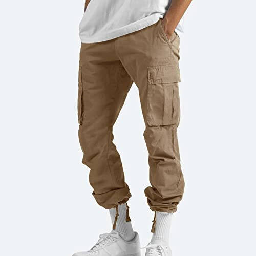 Mens Cargo Pants Casual Hiking Lounge Pants Elastic Joggers Athletic Pants Loose Straight Sweatpants with Pockets - 3