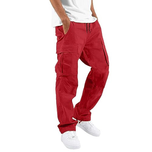 Mens Cargo Pants Relaxed Fit Outdoor Lightweight Travel Pants for Men Parachute Pants Beach Pants with Pockets - 1