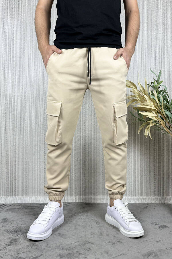 Men's Cargo Pocket Cream Jogger Pants - 2