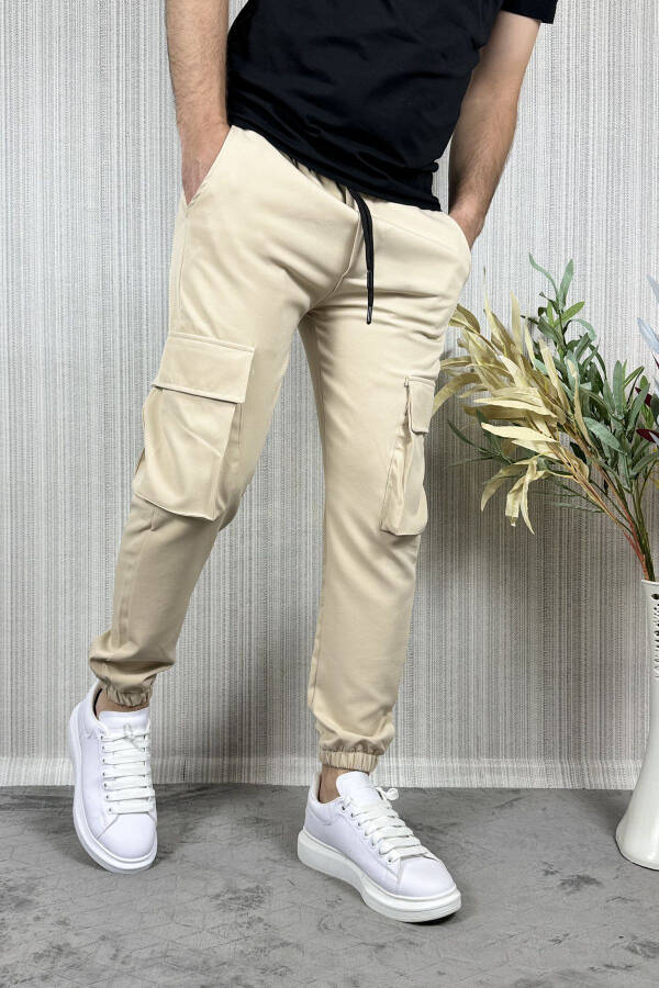 Men's Cargo Pocket Cream Jogger Pants - 3