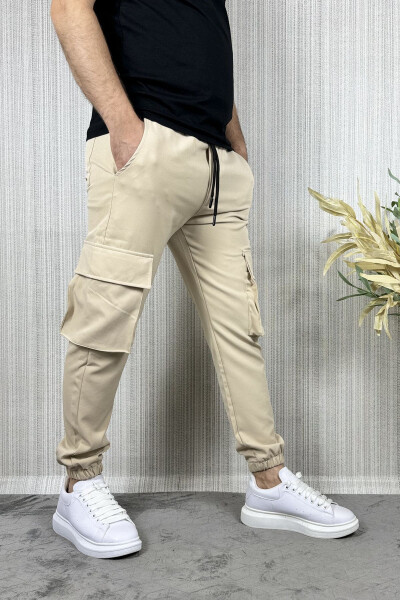 Men's Cargo Pocket Cream Jogger Pants - 4