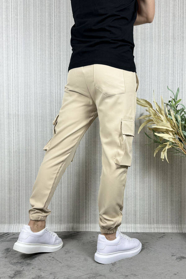 Men's Cargo Pocket Cream Jogger Pants - 5