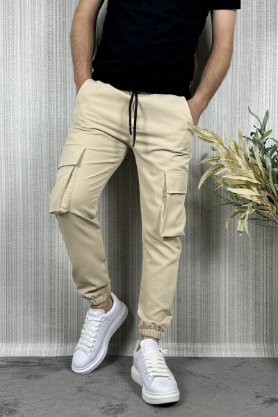 Men's Cargo Pocket Cream Jogger Pants - 8