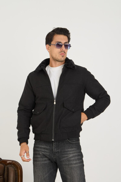 Men's Cashmere Collar Fur Lined Cotton Bomber Jacket - 1