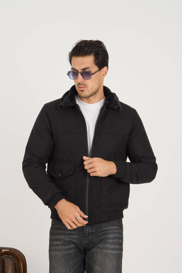 Men's Cashmere Collar Fur Lined Cotton Bomber Jacket - 2