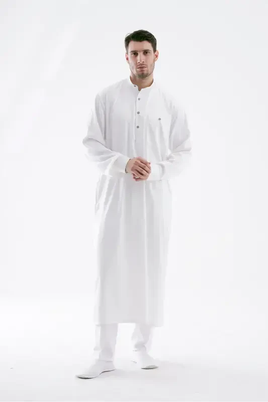 Men's Cellabiye Thobe Hajj and Umrah-White - 5