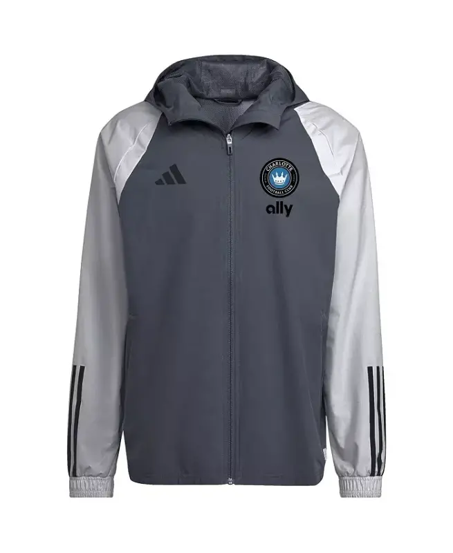 Men's Charcoal Charlotte FC All-Weather Raglan Hoodie Full-Zip Jacket-Charcoal - ADIDAS