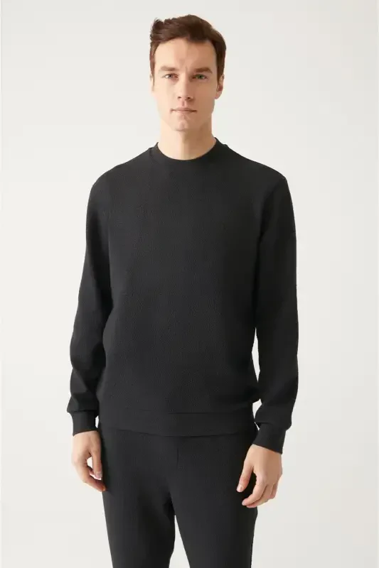 Men's Charcoal Crewneck Jacquard Sweatshirt - 1