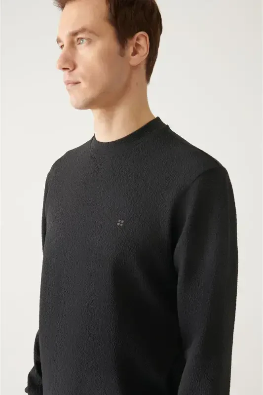 Men's Charcoal Crewneck Jacquard Sweatshirt - 2