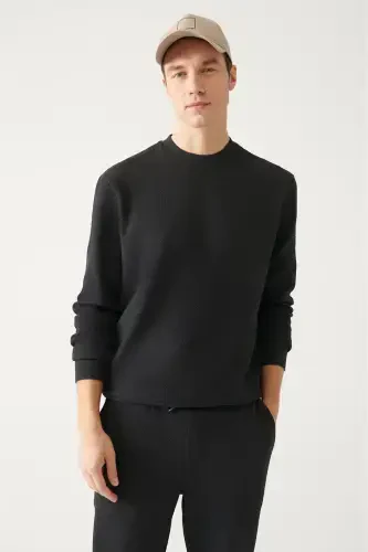 Men's Charcoal Crewneck Jacquard Sweatshirt - 3