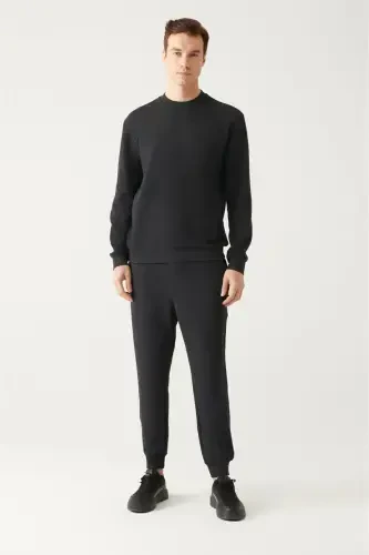 Men's Charcoal Crewneck Jacquard Sweatshirt - 5