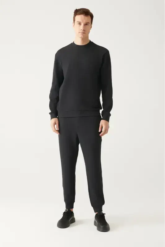 Men's Charcoal Crewneck Jacquard Sweatshirt - 5