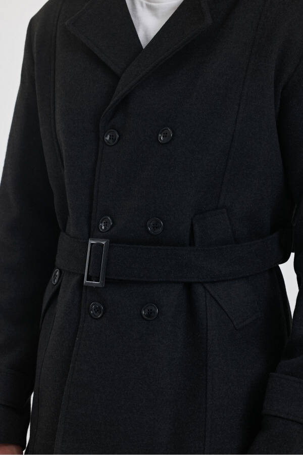 Men's Charcoal Double Breasted Slim Fit Wool Coat - 11