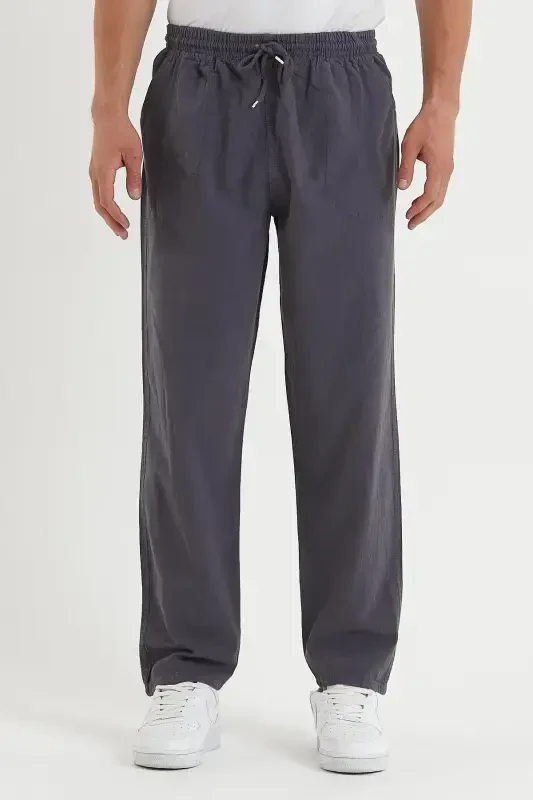 Men's Charcoal Grey Basic Relaxed Fit Jogger Pants-CHARCOAL GREY - 1