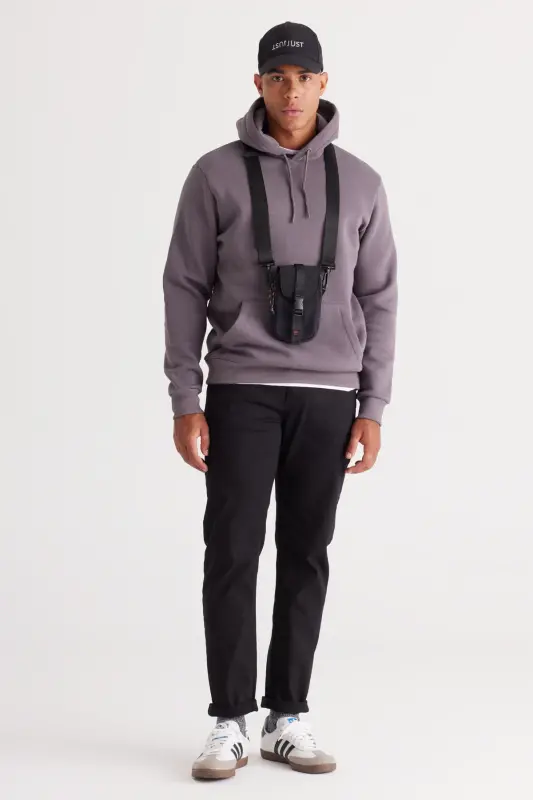 Men's Charcoal Grey Standard Fit Fleece Lined 3 Thread Hoodie with Kangaroo Pocket Cotton Sweatshirt - Charcoal Grey - 6
