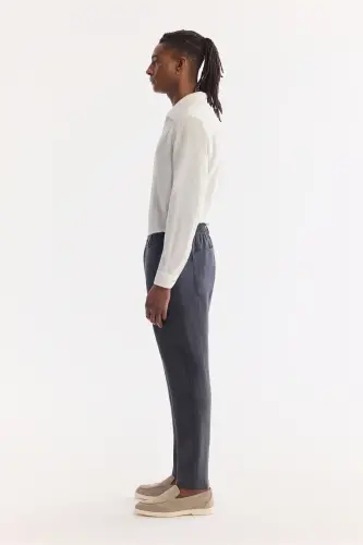 Men's Charcoal Issos Relaxed Fit Trousers with Elastic Waistband 100% Linen B003032 - 5