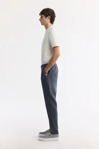 Men's Charcoal Issos Relaxed Fit Trousers with Elastic Waistband 100% Linen B003032 - 2