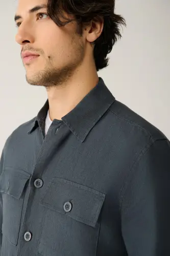 Men's Charcoal Linen Blazer Classic Collar 100% Linen Comfort Fit A41y2087 - AVVA (1)