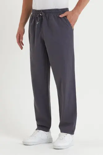Men's Charcoal Linen Pants-CHARCOAL - COMBİNE MİCHAİL (1)