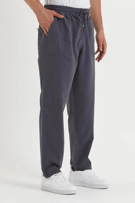 Men's Charcoal Linen Pants-CHARCOAL - 3