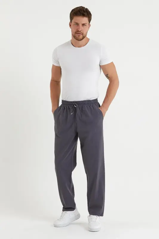 Men's Charcoal Linen Pants-CHARCOAL - 4