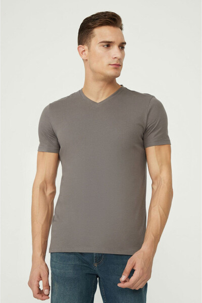 Men's Charcoal T-shirt 100% Cotton V-Neck Regular Fit E001001 - 1