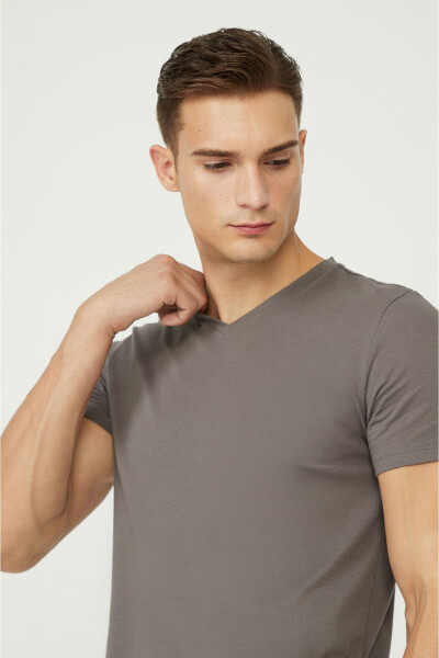 Men's Charcoal T-shirt 100% Cotton V-Neck Regular Fit E001001 - 2