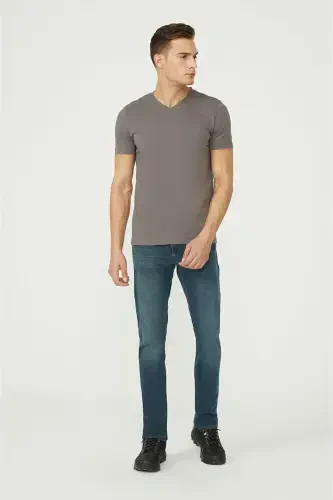 Men's Charcoal T-shirt 100% Cotton V-Neck Regular Fit E001001 - 3