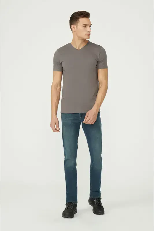 Men's Charcoal T-shirt 100% Cotton V-Neck Regular Fit E001001 - 3